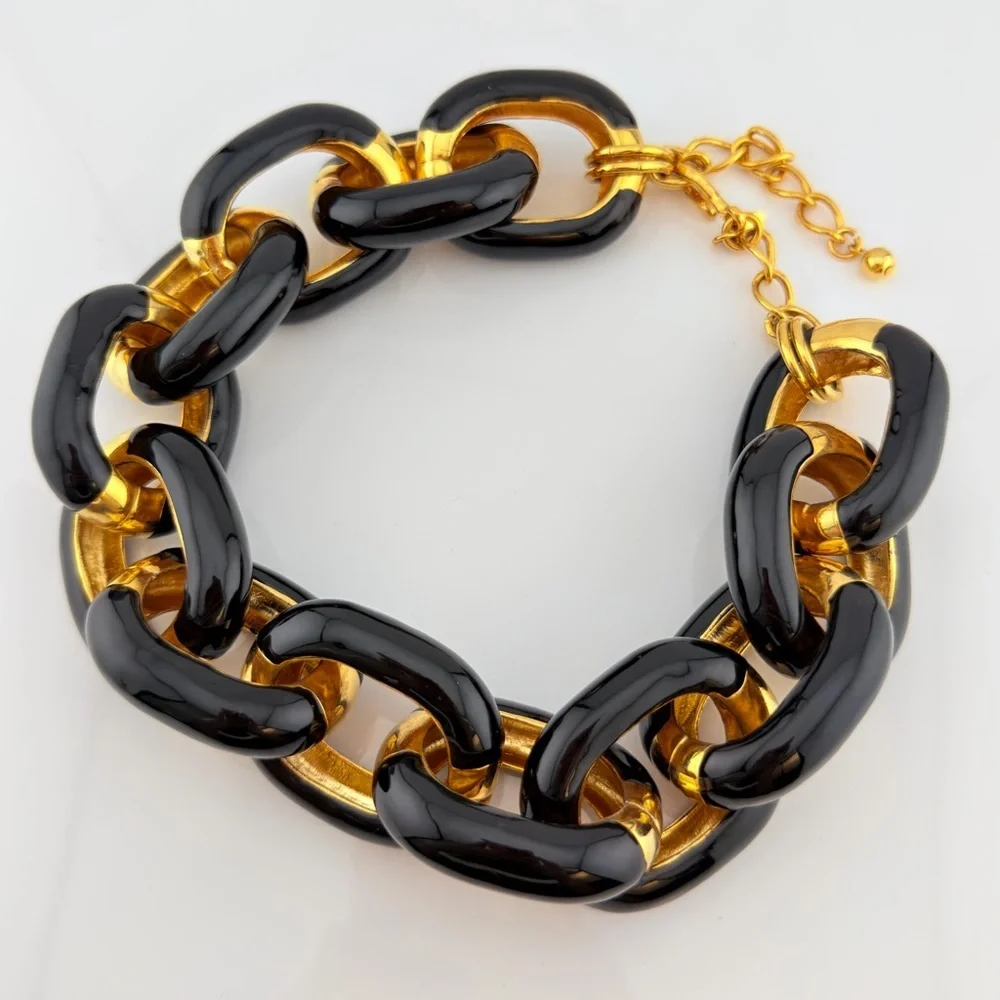 KJL black and gold Enamel chunky link chain